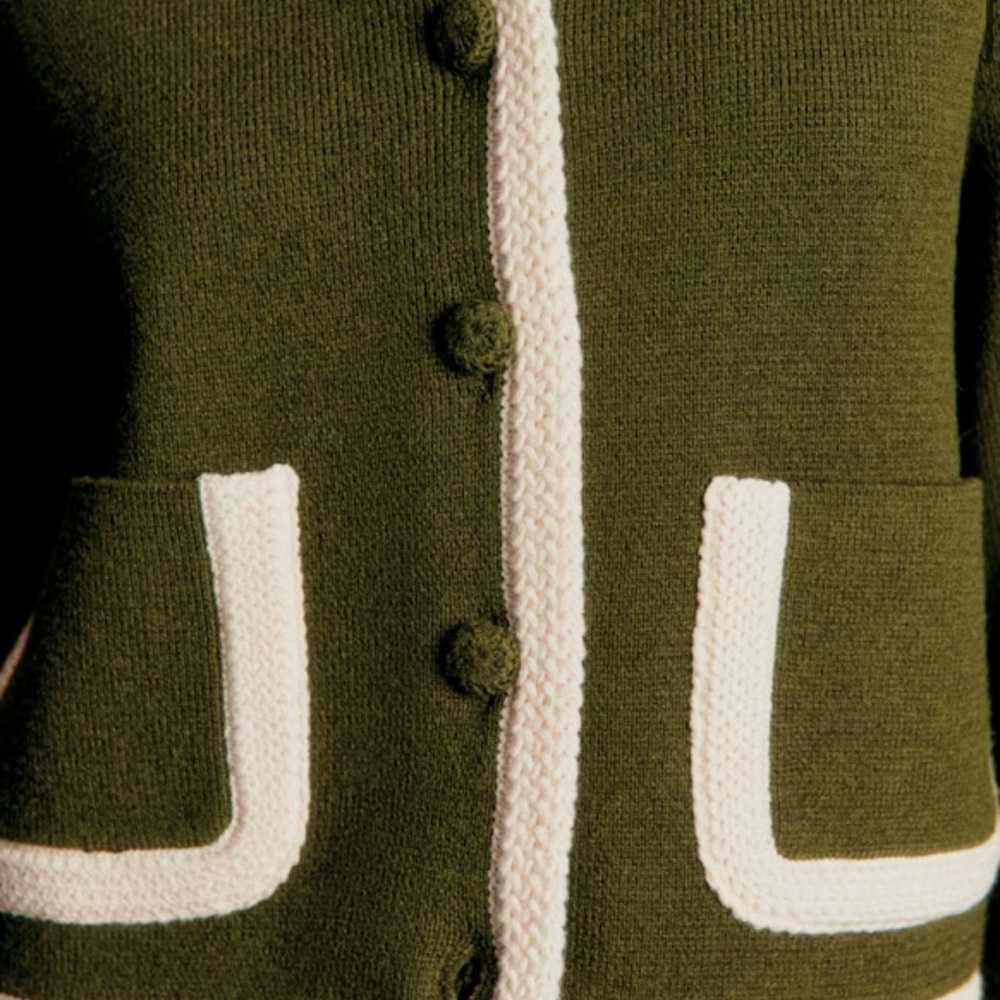 NWT Sezane Olive Jacket with Cream Accents - Picture 2 of 7